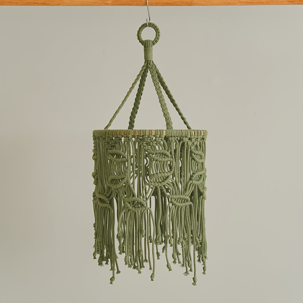 1Bohemian Style Handwoven Green Leaf Tassel Lampshade - Art Fabric Hanging Lamp Shade for Home Decoration(Does not include lights),Exquisite Woven Patterns