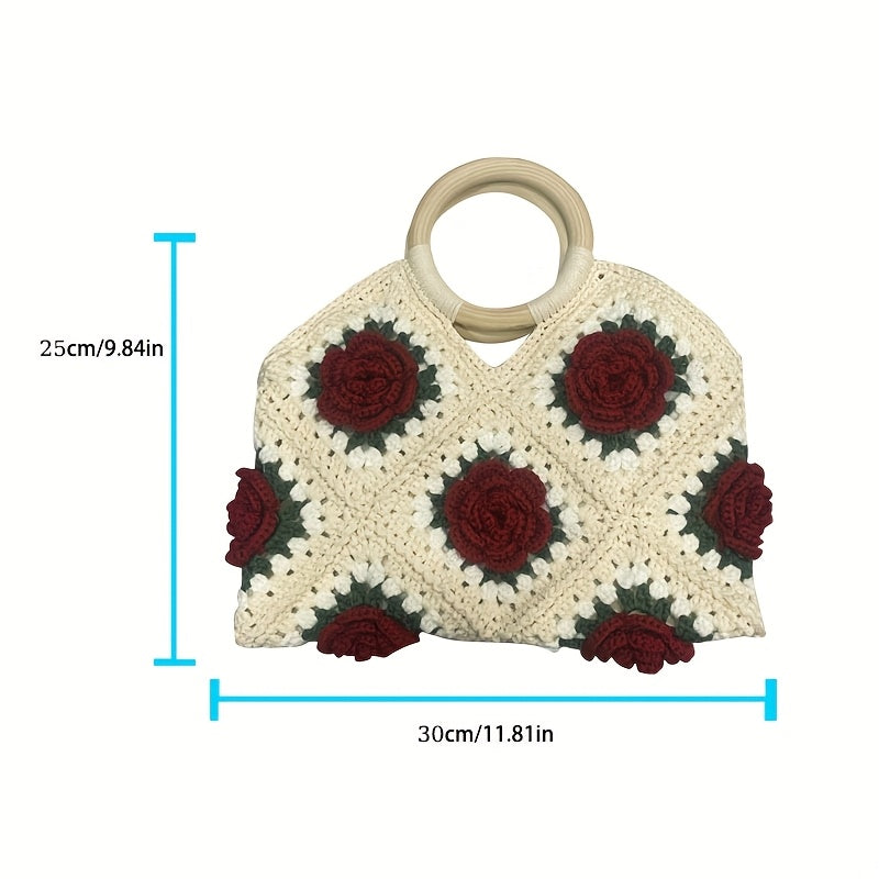 Finished Handmade Crochet Bag High-end Vintage Bag Tote Bag Evening Bag 3D Floral Bag
