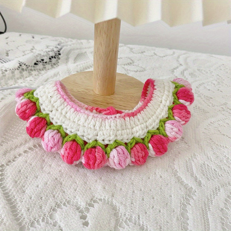 Cat and Dog Spring Summer Rose Scarf Cute Accessories Pet Drool Bib Dog Handmade Knitted Scarf Neck Warmer Bib Bow Tie