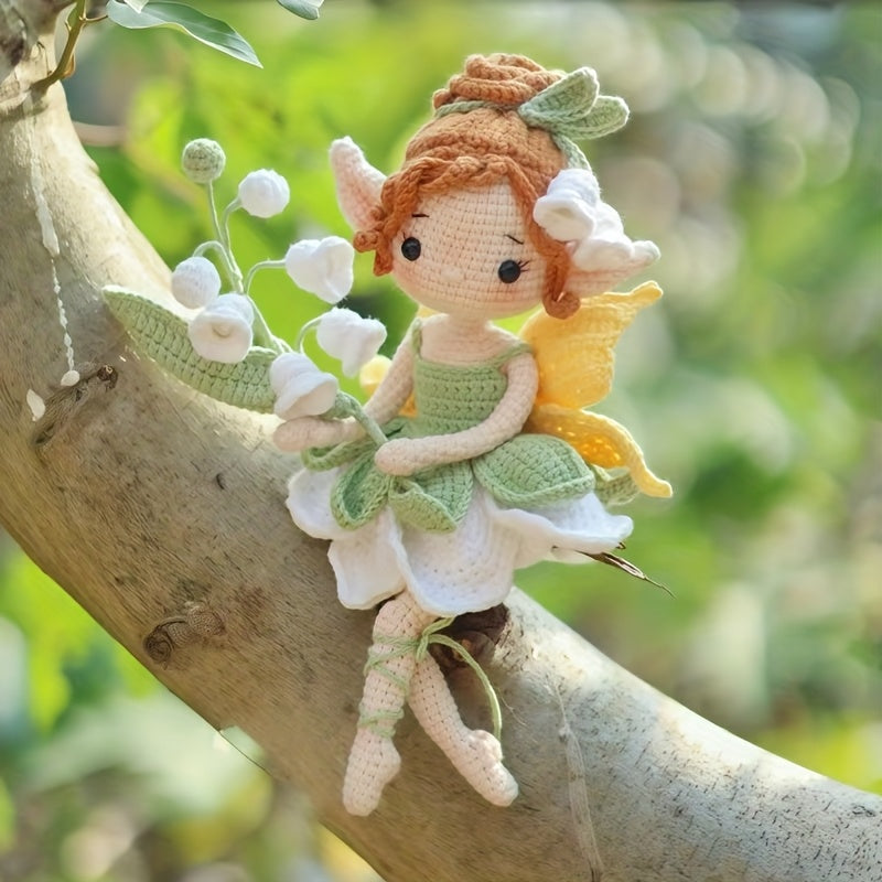1pc/set, beginner DIY crochet set, Lily of the Valley flower fairy Girl, DIY crochet materials include yarn and hooks, complete DIY handicraft set with crochet teaching steps, perfect for home decoration and gifts, suitable for experienced crochet enthusi