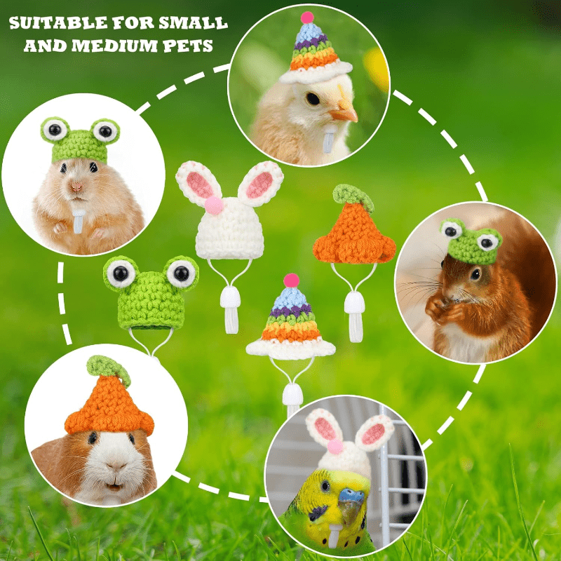 4 Pack of Handmade Crochet Animal Hats,Suitable for Hamsters、Small Pets and Reptiles - Polyester Comfort Hat,Decorated with cute ears and eyes,Suitable for Christmas and Winter