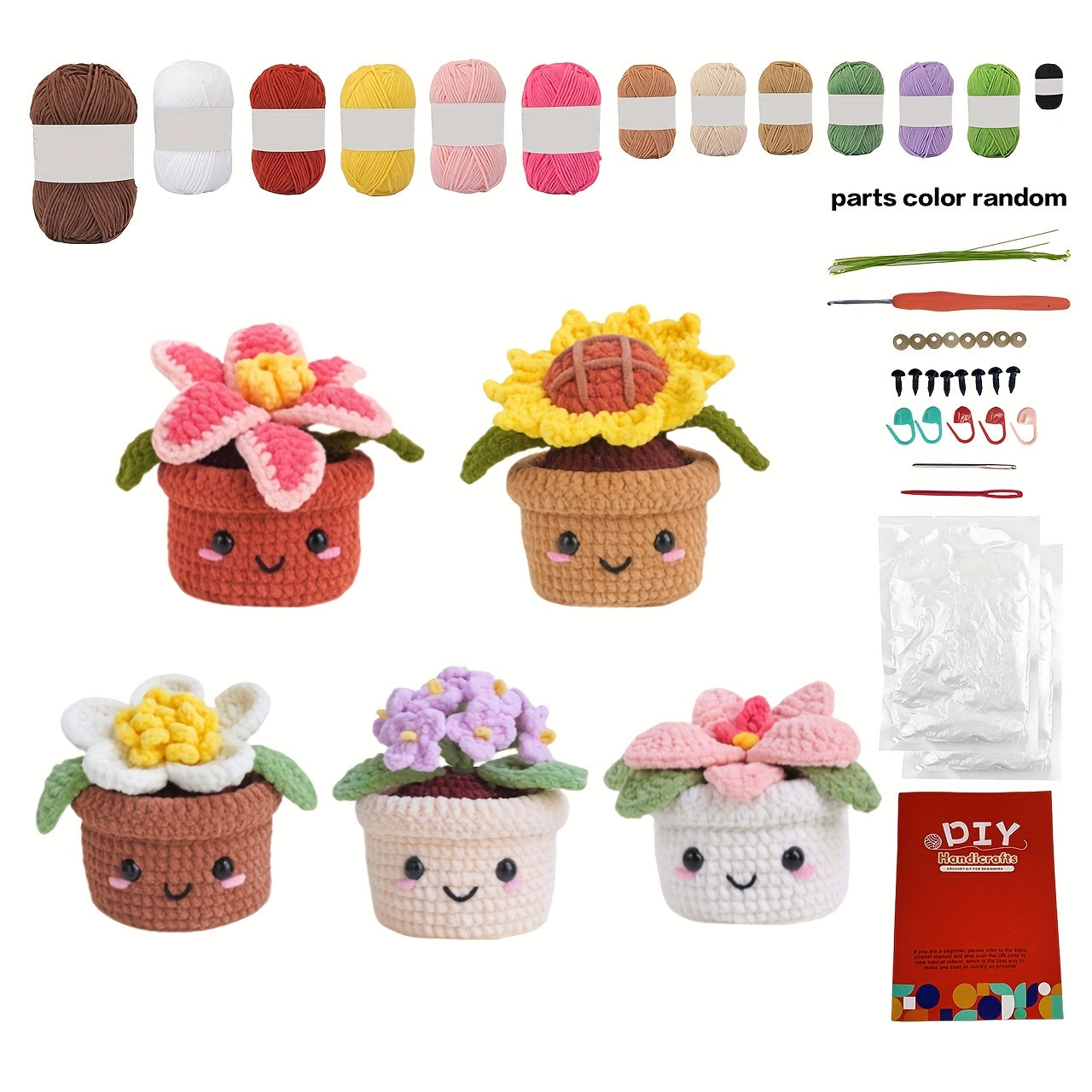 1Crochet Kit for Beginners with Potted Plants,Crochet Kit for Adults,With Step-by-Step Textual Tutorial,Floral Sunflower DIY Adult Crafts,Birthday Valentine's Day Holiday Gifts,Cute and Fun Modern Home Decor Ornaments