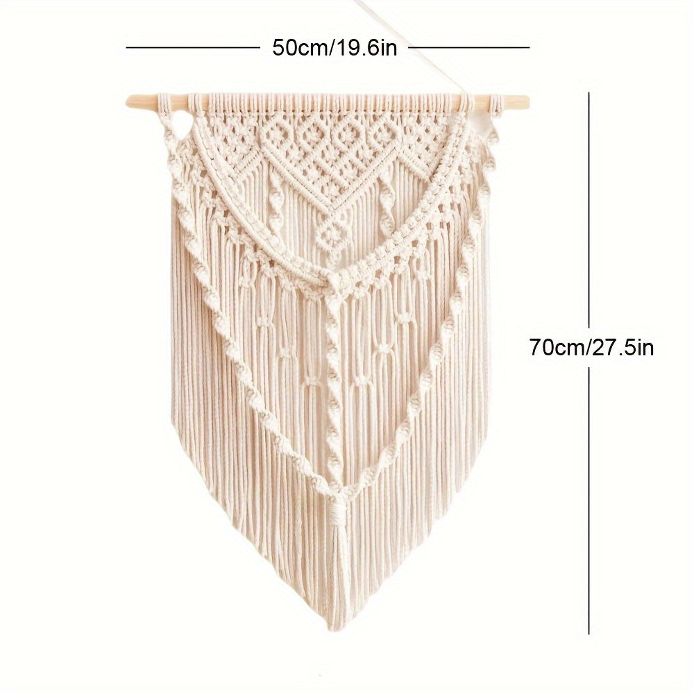 1 Duo Bohemian Handmade Crochet Tapestry - Unique White Tassel and Geometric Pattern,100% Acrylic fiber,Vertical Wall Mount,Suitable for living room decoration,Stylish Room Decoration|Unique Wall Art|Exquisite craftsmanship