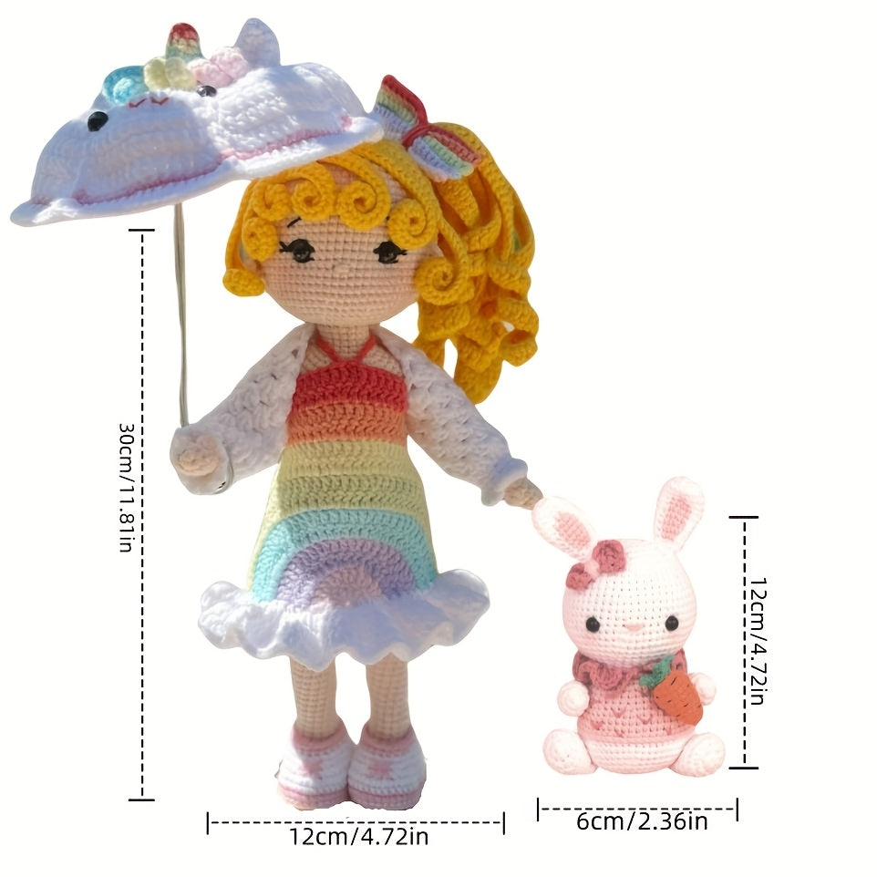 2pcs Princess Crochet Starter Kit for Beginners, Adult Crochet Set with Step-by-Step Text Tutorial, Girls and Bunny DIY Crocheting Kit, Cute and Interesting Spring/Summer Home Decor Ornaments, Birthday Valentine'S Day Gif