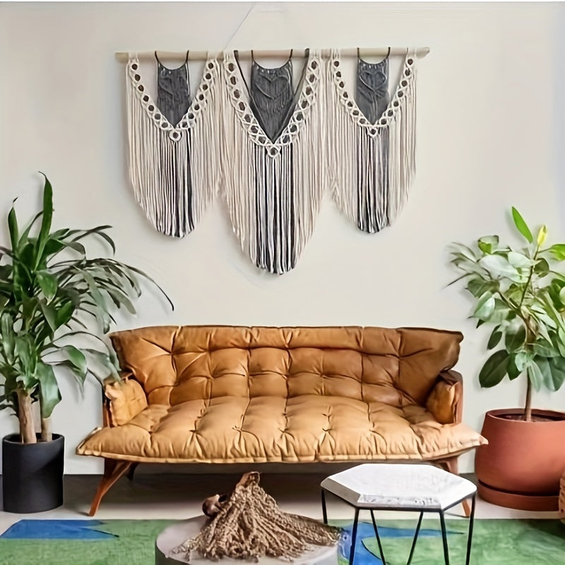 Handwoven Bohemian Style Hemp Rope Tapestry - Large Cotton Decorative Indoor Striped Woven Fabric Wall Art,Decorate the living room and bedroom with a love theme