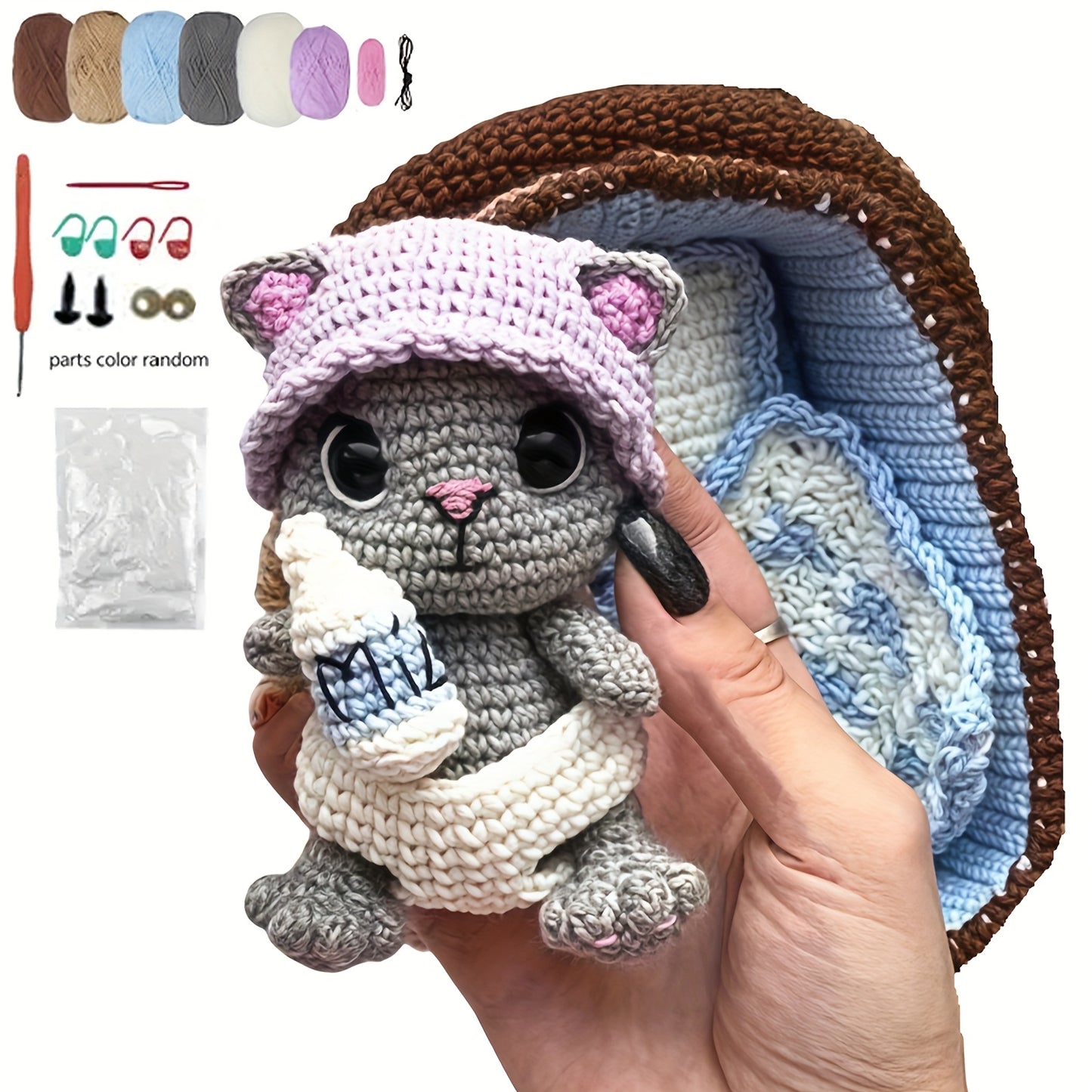 1Beginner Animal Crochet Kit - Handmade Crochet Doll,Comes with woven blanket and hat,Perfect for spring home decor,Wedding,Christmas,Valentine's Day,Thanksgiving Day,Mother's Day,Birthday,Holiday Party Favors,Including step-by-step PDF Tutorial,Seasonal
