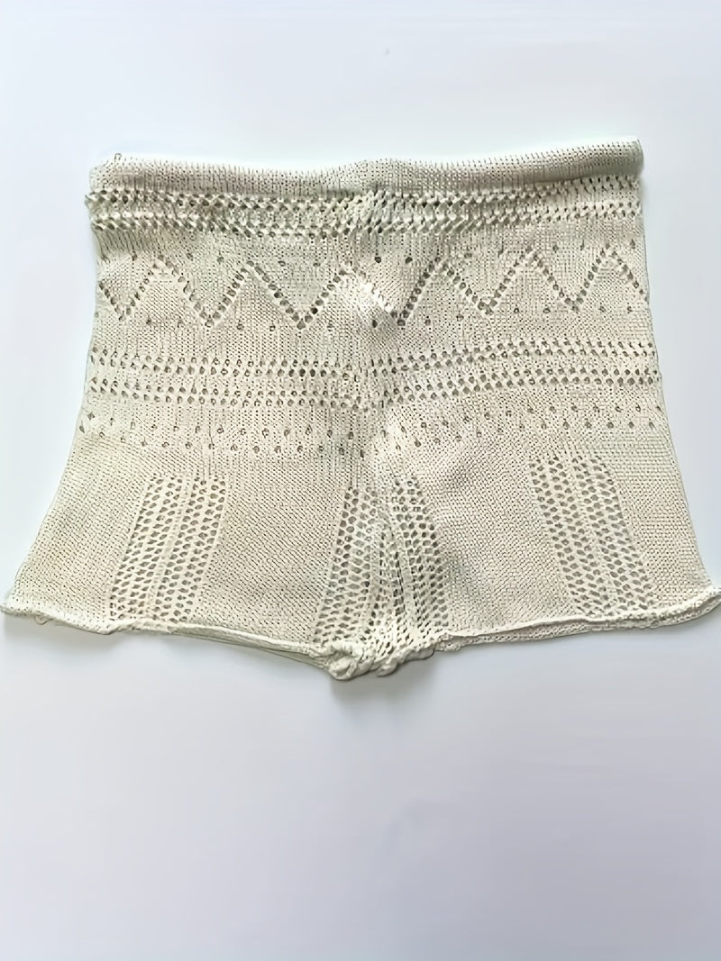 2pcs Crochet Top and Pants Set, Tassel Cut-Out Design, Fashionable Breathable Outfit for Beach Vacation Strolls