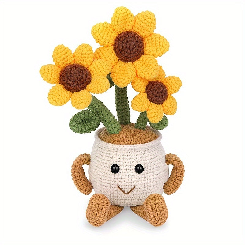 Complete Sunflower Crochet Kit with Video Tutorial - Adult DIY Handmade material,Including fabric