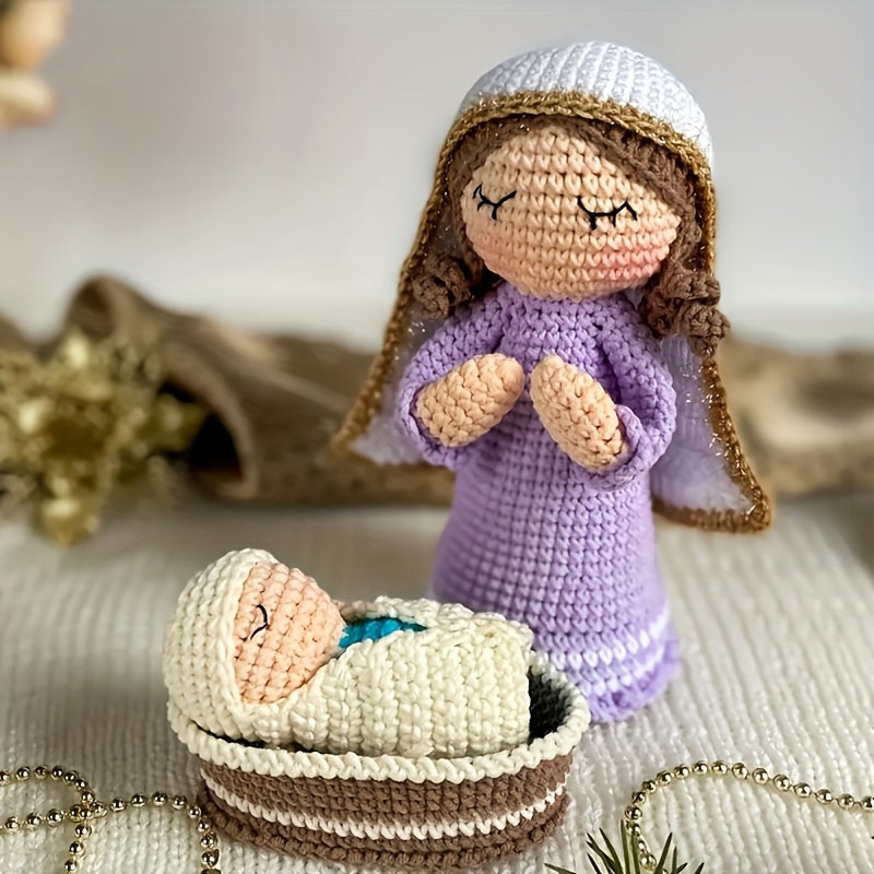 Knitting Beginner Kit DIY Small Christmas Set,Mixed Color,Cloth,Easy to Follow Specification,Handmade,With Jesus,Maria,Sheep,Suitable for winter birthdays,Thanksgiving Day,Christmas,Easter Gift,Handicraft Supplies