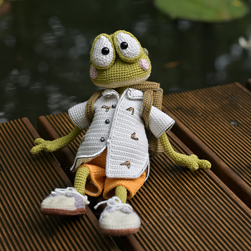 2Pieces/Set,Adult Handmade DIY Crochet Kit,Wearing a coat with a frog and duck,Non-Finished Product,With Step-by-Step Text Tutorial,Cute and Fun Spring Home Office Desk Decorations,Easter Christmas Valentine's Day Mother's Day Father's Day Party Favors Bi