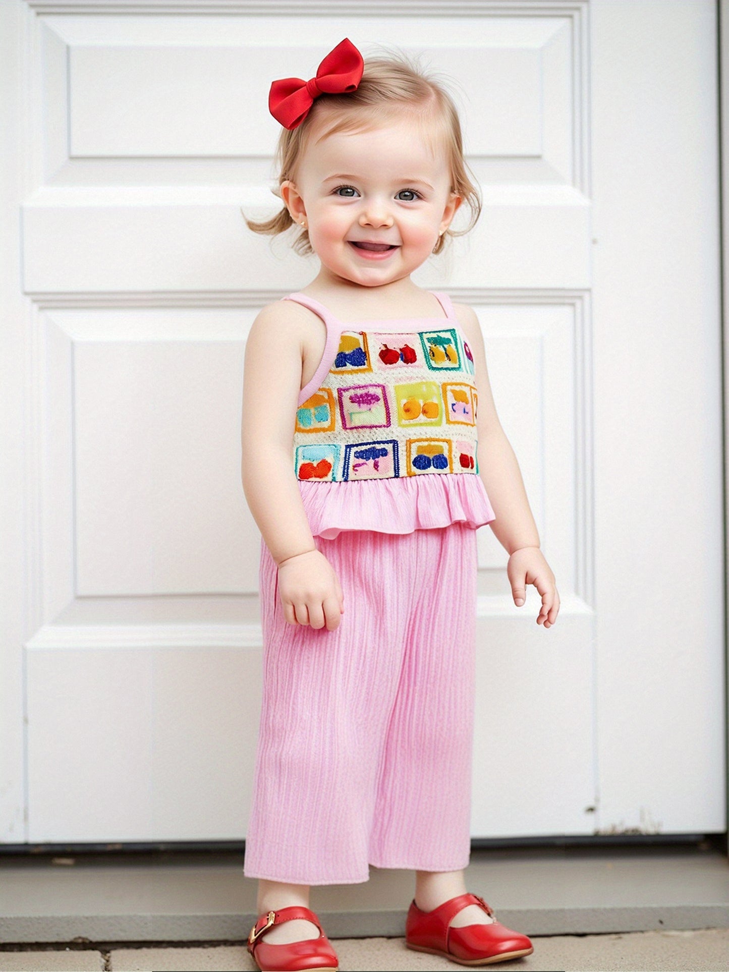 Toddler Girl 2 Decorative Flowers in Bulk/Fruit Rolled Hem Tank Tops and Elastic Pants Set Baby Summer Outfits,Outdoor