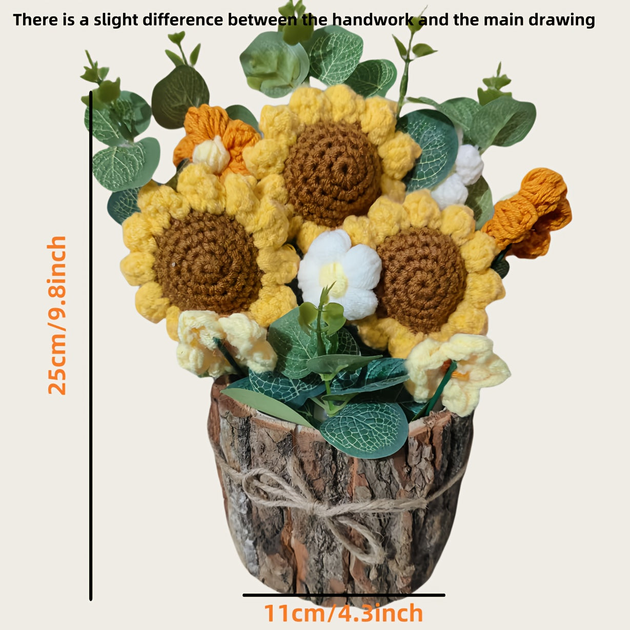 1 Handmade Crochet Sunflower Bouquet,Suitable for home decoration and desktop display,Simulated Polyester Flower,Christmas、Halloween、Easter、Thanksgiving Day、Seasonal Decorations for Valentine's Day and Mother's Day - No Battery Required