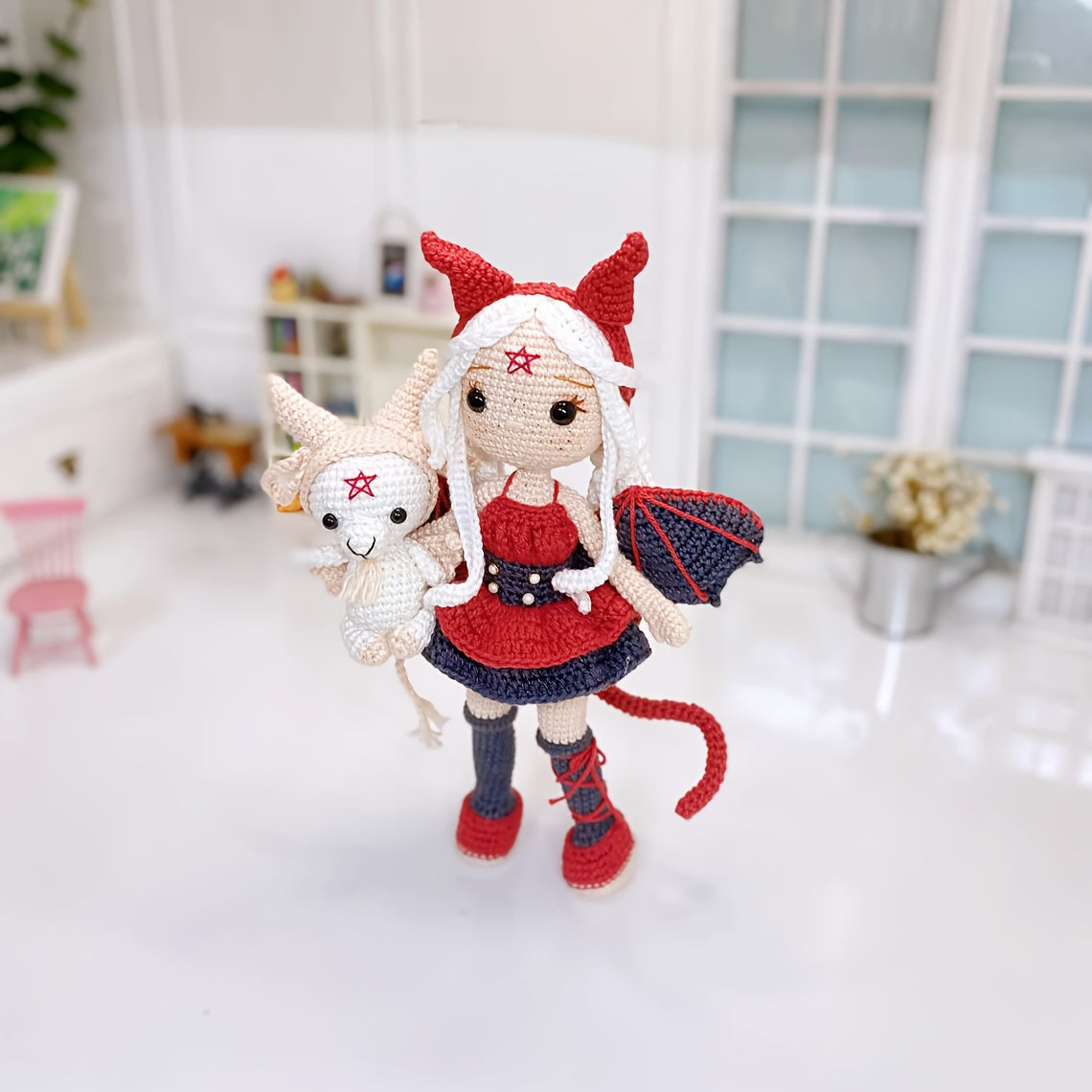 2Pieces/Set,Amigurumi Adult Crochet DIY,Red and White Witch and Little Devil,Suitable for Beginners,Includes all necessary materials for crochet,Paper English Basic Knitting Tutorial Manual,Exquisite Gift Bag,Healing Character Figurines,Can be used as a k