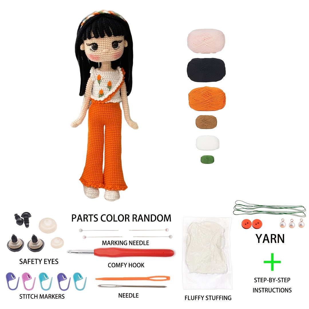 1Pieces/Set,Amigurumi Adult Crochet Handcraft DIY,Sweet Style Long Hair Goddess,Suitable for experienced crochet enthusiasts,Includes everything needed for crochet,Paper English Basic Knitting Tutorial Manual,Exquisite gift packaging bags,Healing Series C