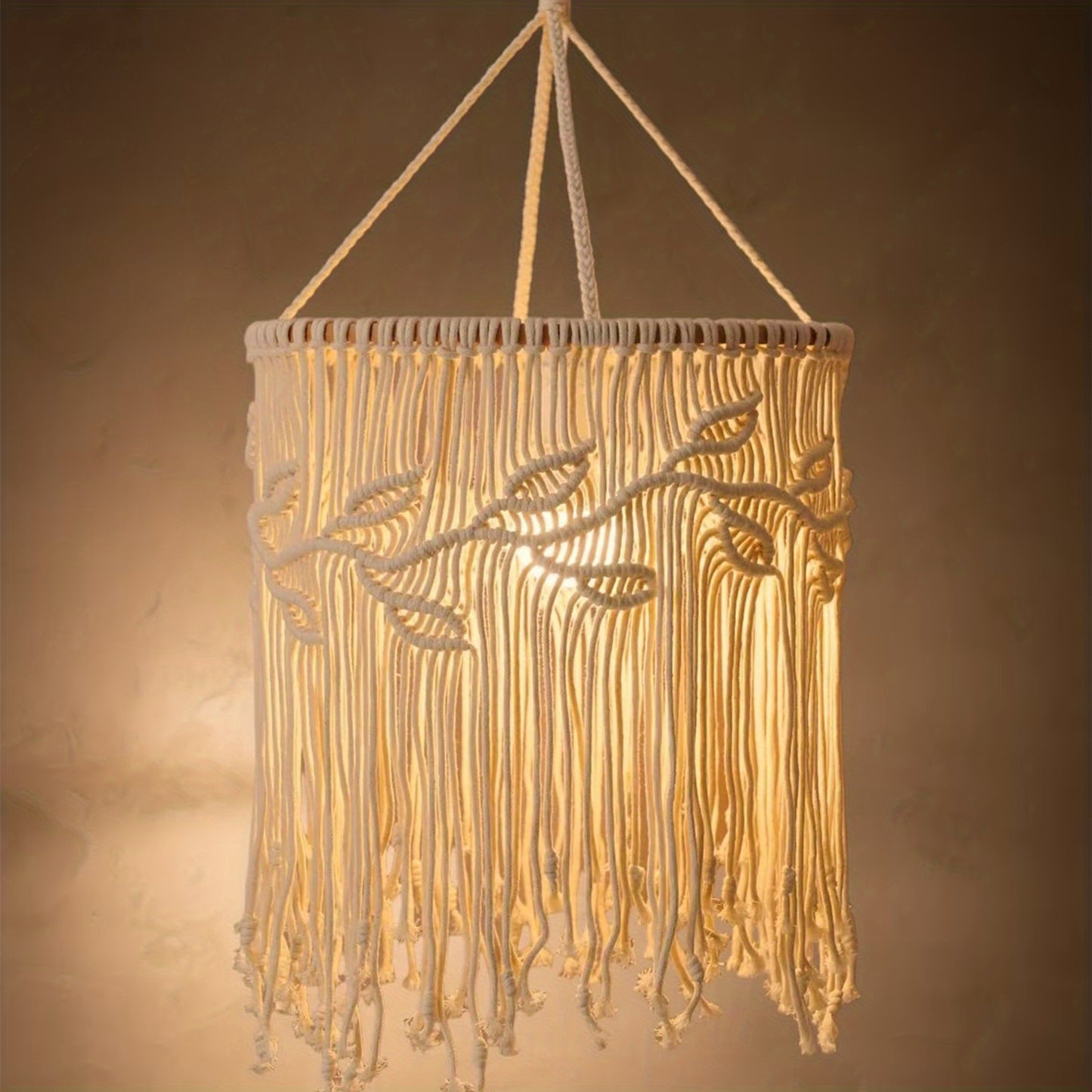 Bohemian Style Pendant Light Ceiling Lampshade - Country Woven Rope Design,With floral patterns,Bedroom and Dormitory Chandelier Decoration,No need for wires,Ceiling Light for Bedroom