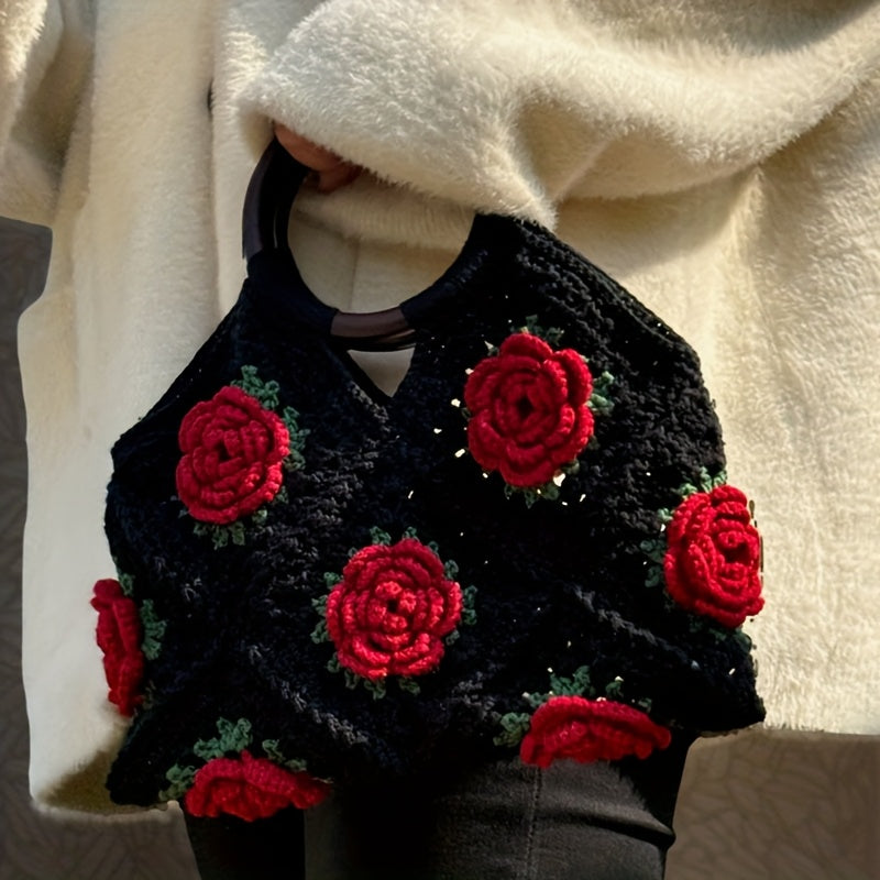 Finished Handmade Crochet Bag High-end Vintage Bag Tote Bag Evening Bag 3D Floral Bag