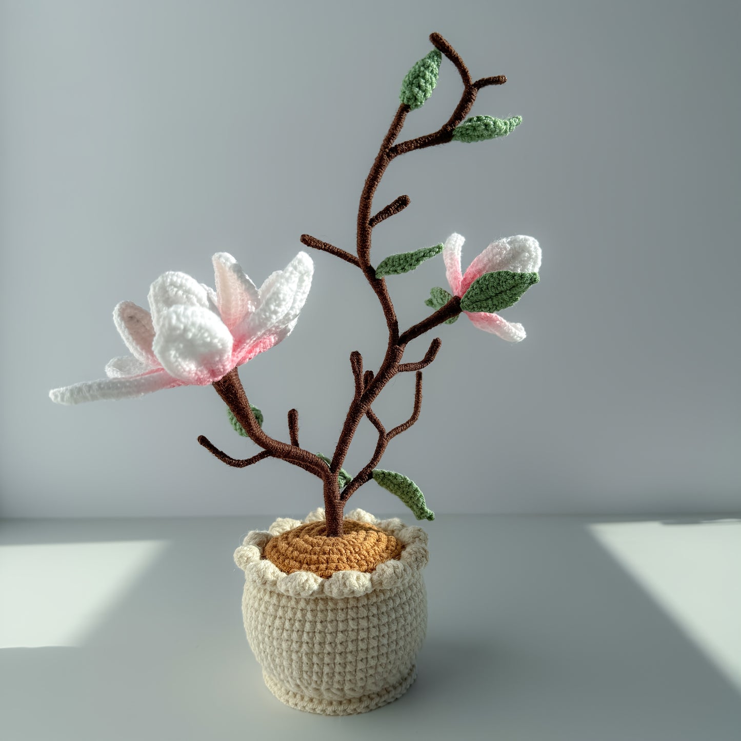 Handmade Crochet Magnolia Flower Pot Plant