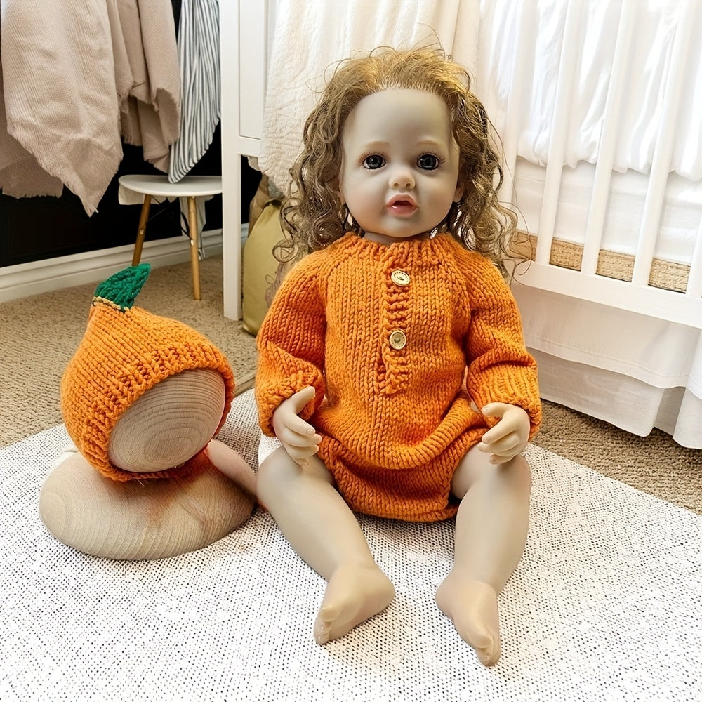 Newborn Photography Outfit Orange Theme Knit Hat and Long Sleeve Romper Studio Photo Shooting Accessories Set Easter Shower Gift for Baby Girl Boy