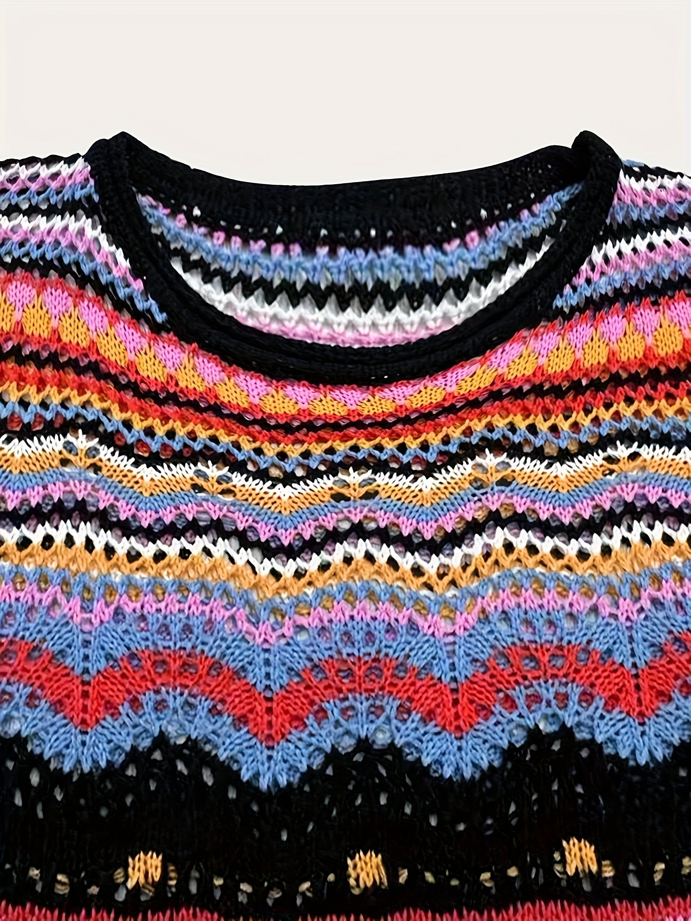 Women'S Colorful Geometric Sweater - Oversized Drop Shoulder Pullover with Intricate Pattern, Long Sleeve, Loose Fit for Spring/Summer/Fall, Casual Wear|Vibrant Knitwear|Hollow Detail Design