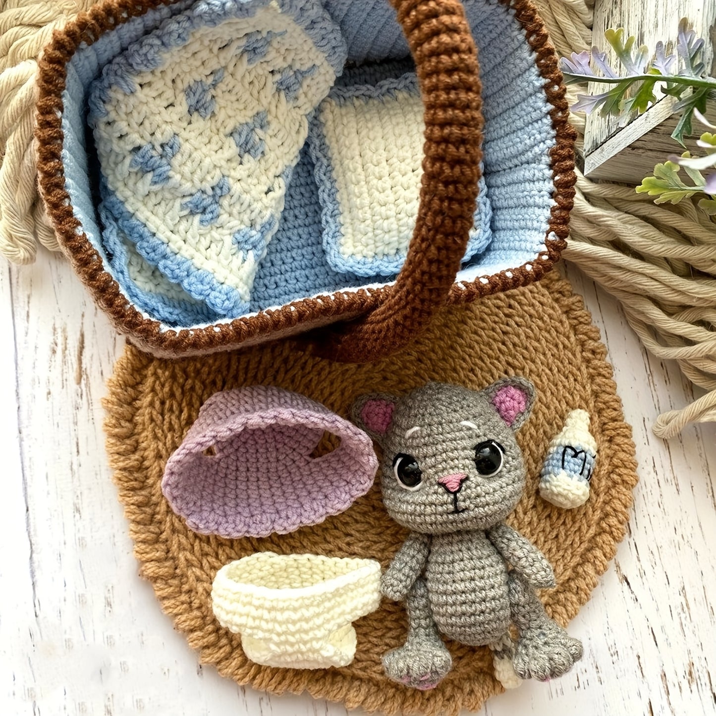 1Beginner Animal Crochet Kit - Handmade Crochet Doll,Comes with woven blanket and hat,Perfect for spring home decor,Wedding,Christmas,Valentine's Day,Thanksgiving Day,Mother's Day,Birthday,Holiday Party Favors,Including step-by-step PDF Tutorial,Seasonal