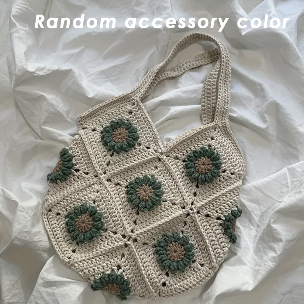 Beginner Crochet Kit - Floral Plaid Handbag - Complete Set of Crochet Tools,Contains high-quality yarn、Tutorial。Suitable for Families、Friends、Perfect gift for couples,Christmas、Halloween and summer decorations, etc
