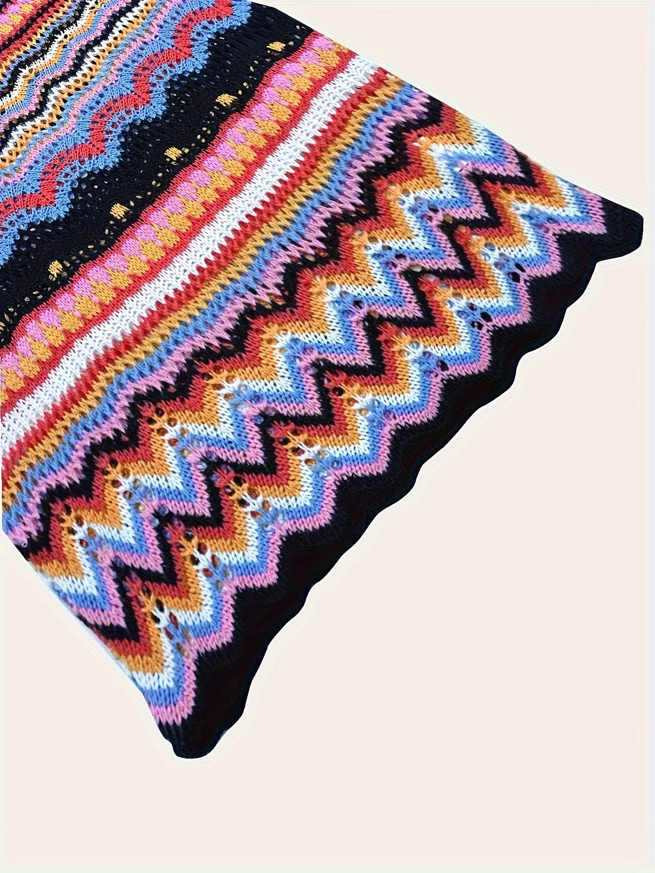 Women'S Colorful Geometric Sweater - Oversized Drop Shoulder Pullover with Intricate Pattern, Long Sleeve, Loose Fit for Spring/Summer/Fall, Casual Wear|Vibrant Knitwear|Hollow Detail Design