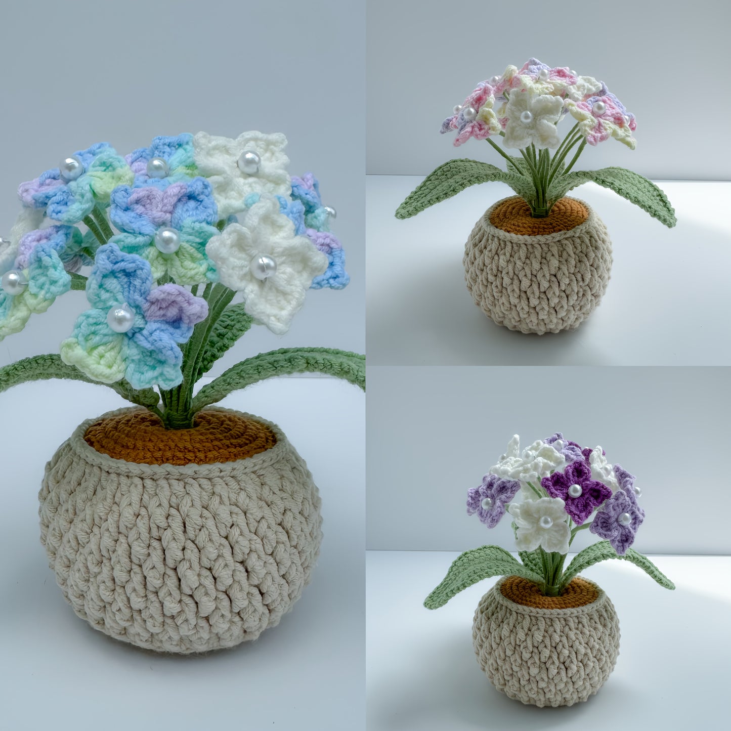 Handmade Crochet Hydrangea Potted Plant,Holiday Decoration,Car Ornaments,Birthday Gift