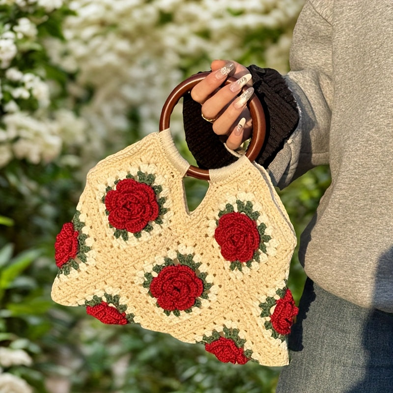 Finished Handmade Crochet Bag High-end Vintage Bag Tote Bag Evening Bag 3D Floral Bag