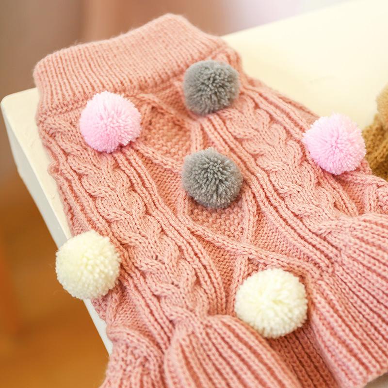 Puppy Pet Clothes Autumn Winter Knitted Warm Sweater Teddy Bichon Small Dog Pullover Yarn Dress-Pleated Wool Dress
