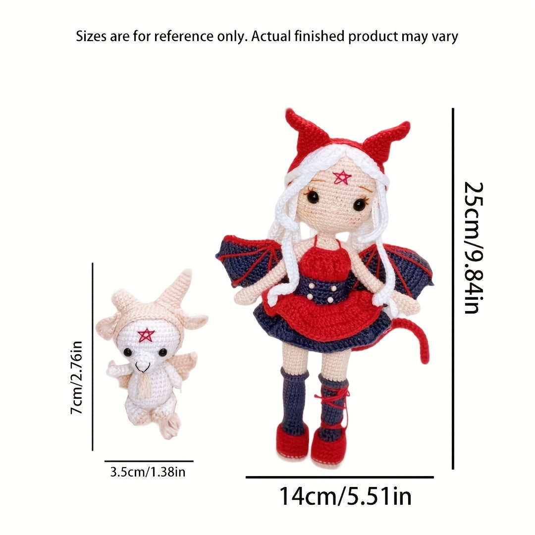 2Pieces/Set,Amigurumi Adult Crochet DIY,Red and White Witch and Little Devil,Suitable for Beginners,Includes all necessary materials for crochet,Paper English Basic Knitting Tutorial Manual,Exquisite Gift Bag,Healing Character Figurines,Can be used as a k