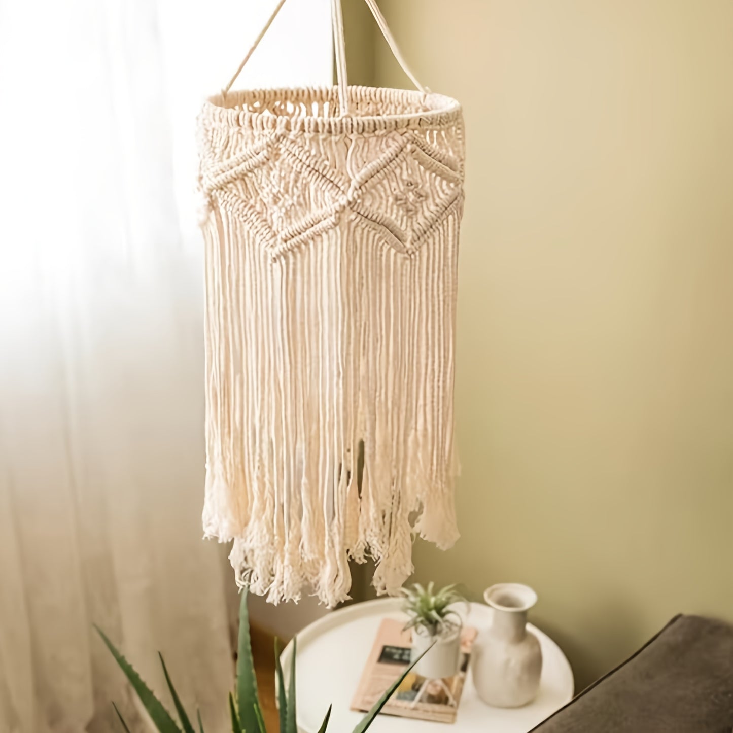 1Bohemian Style Handwoven Beaded Tassel Lampshade - White Blue Art Decorative Hanging Lampshade,Suitable for Living Room、Bedroom、Terrace Decoration(Bulb Not Included),Bedroom Ceiling Decoration | Tassel Decoration | Handicraft Quality,Room Decoration