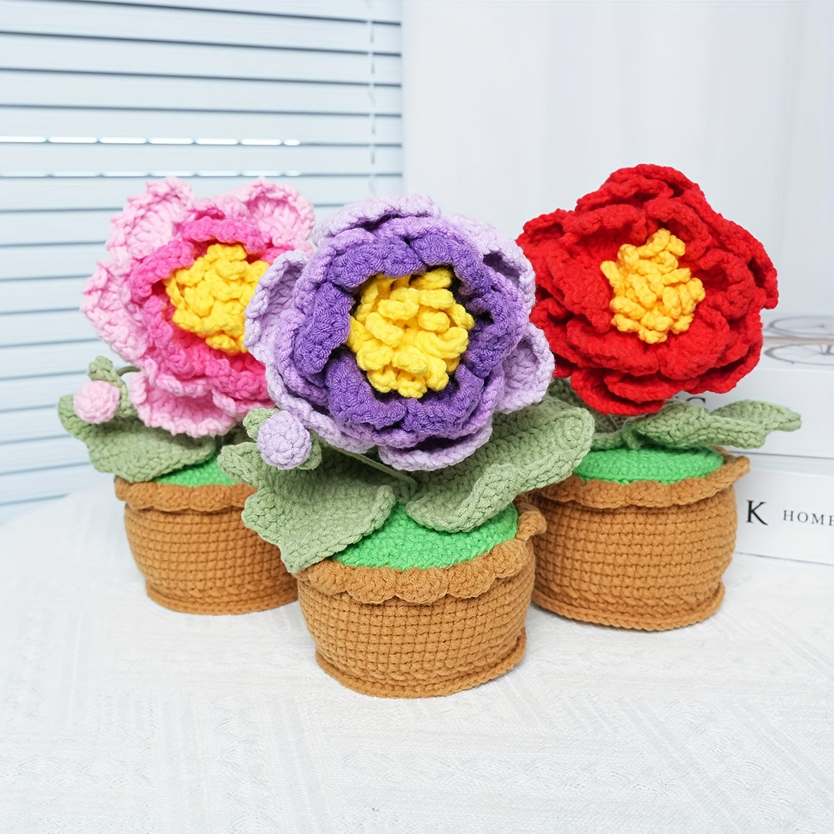 1Handwoven Peony Potted Plant,Cozy Home Decor,Wedding Favor Gifts,Suitable for Office、Living Room、Bedroom - Gift for Wife、Mother、A thoughtful gift for my girlfriend(Birthday、Christmas、Thanksgiving Day、Valentine's Day)