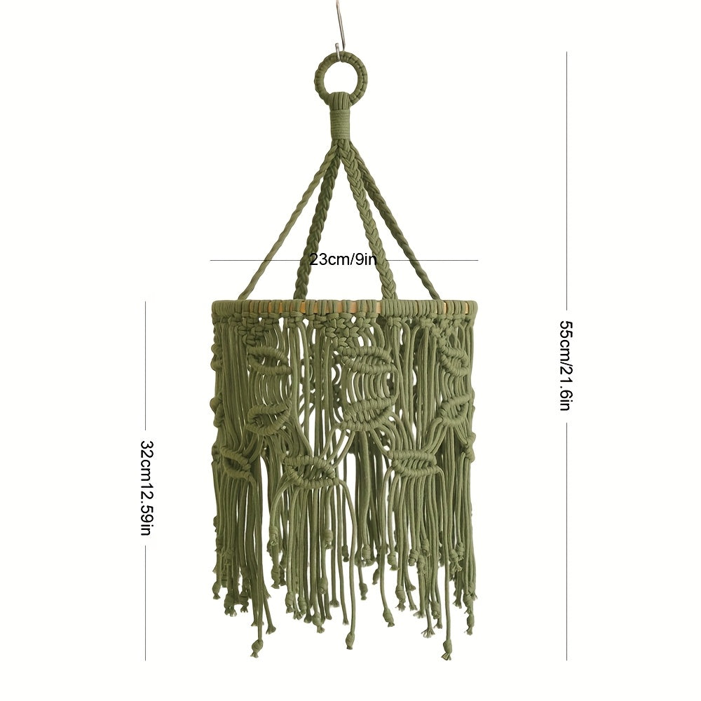 1Bohemian Style Handwoven Green Leaf Tassel Lampshade - Art Fabric Hanging Lamp Shade for Home Decoration(Does not include lights),Exquisite Woven Patterns
