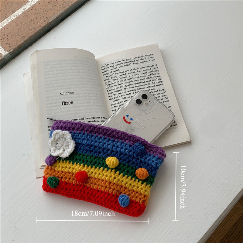 Handwoven Rainbow Coin Purse,Stylish Lightweight Knitted Cosmetic Bag and Phone Pouch,Sweet and Colorful Handmade Wallet Suitable for Women,Daily Use、An ideal choice for travel and party gifts