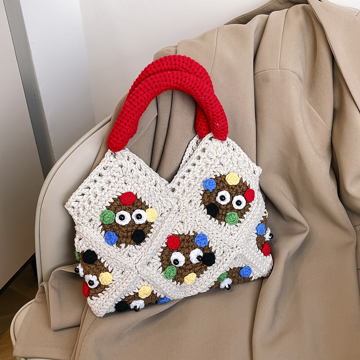Trendy Hot-Selling Fashion Versatile Handmade Crochet Yarn Coal Ball Handbag(Finished Package)