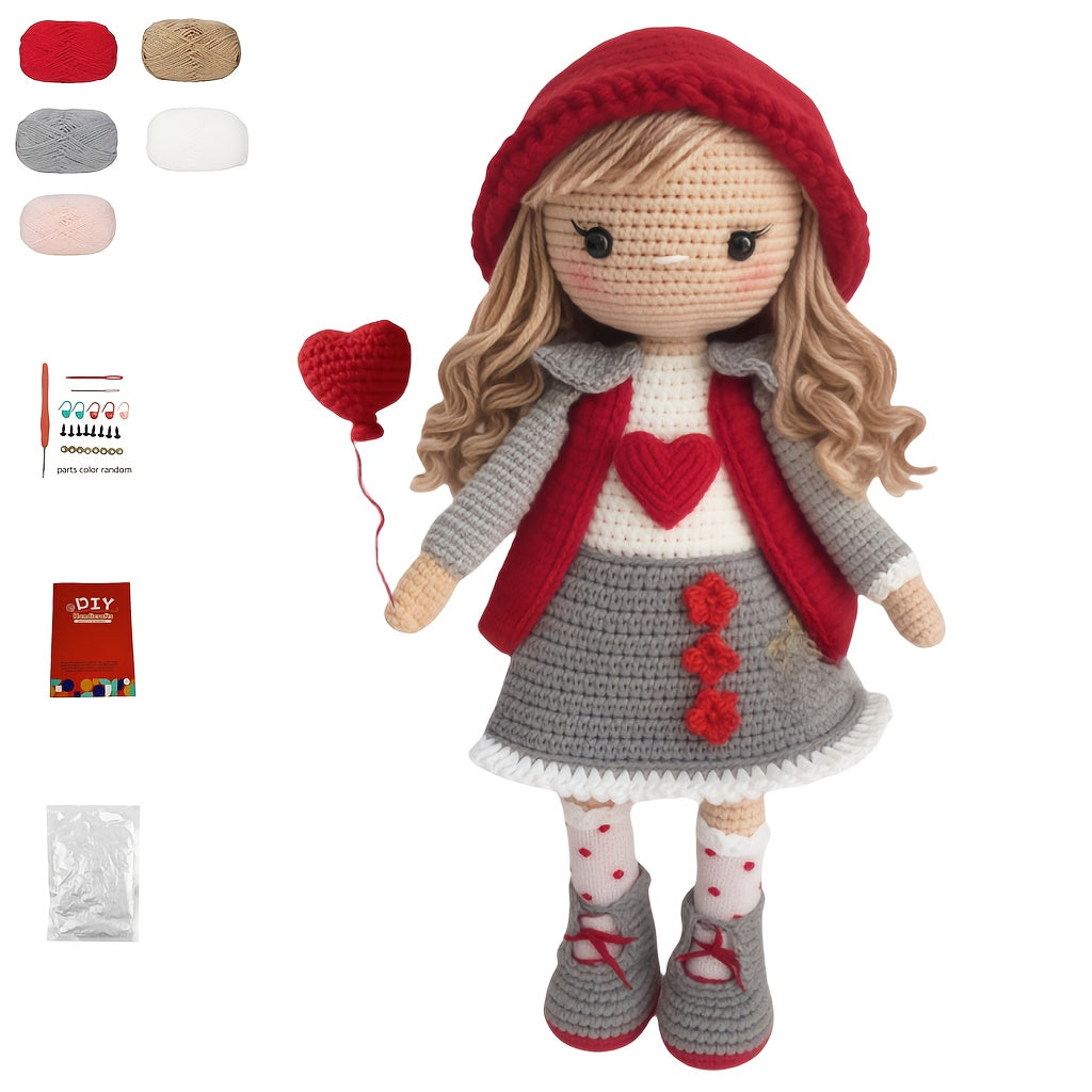 Beginner Animal Crochet Kit,Crochet Kit for Adults with Step-by-Step Tutorial Text Guide,Heart-shaped Girl DIY Woven Kit,Cute Spring and Summer Home Decorations,Birthday and Valentine's Day Gifts