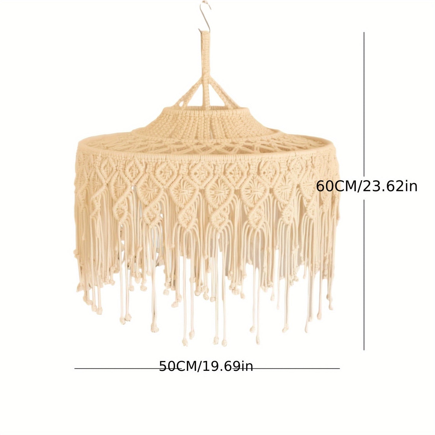 1Large Bohemian Style Woven Lampshade - Long Tassel Ceiling Light Shade,Beige/Waterfall Chain Design,Suitable for Living Room、Bedroom、Terrace - No Power Supply Required,Decorative Lighting Accents,Artistic Home Decor,Hand-woven Fabric,Exclusive for Interi