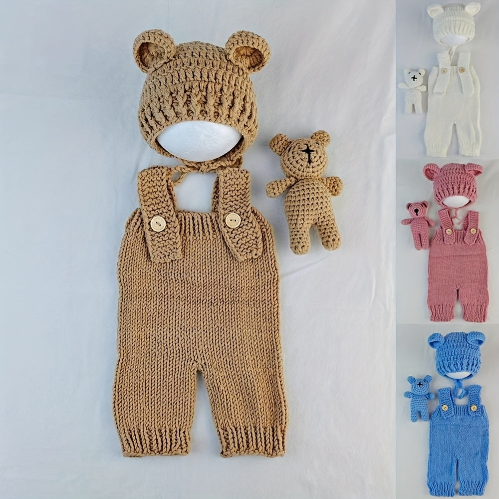 3Hand-Knitted Panda and Rabbit Newborn Photography Outfit - Shorts、Hat、Baby Boys and Girls' One-Piece ShortsSuit、Polyester Fiber、The perfect souvenir gift、Baby Clothing | Optimistic Design | Durable polyester、Baby Clothing