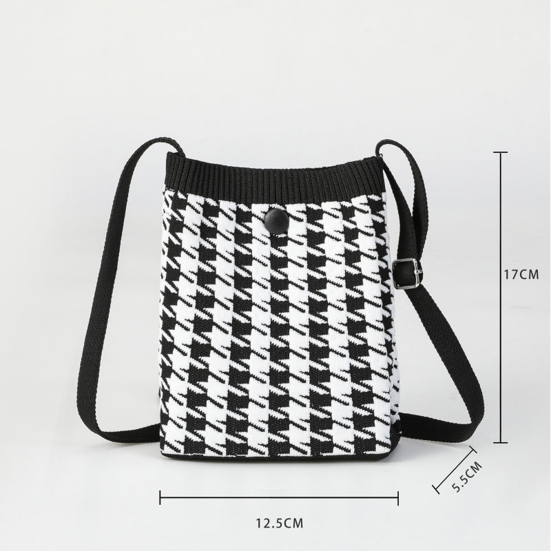 Black and White Houndstooth Crossbody Small Bag for Women, Fashionable Versatile Retro Mini Portable Phone Small Square Bag