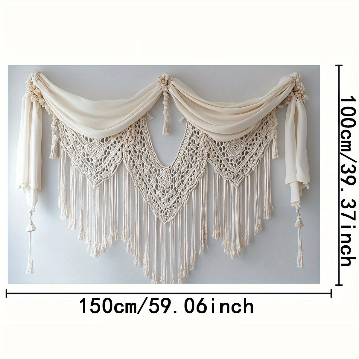 1pc Boho Jute Rope Wall Art Background,Elegant Crochet Patterns and Nodular Edges - 2D Graphic Design,White polyester,Perfect for weddings,Camera Room and Multi-Functional Decoration,No Electricity Required,Wedding Decoration | Elegant Crochet Design | Ju