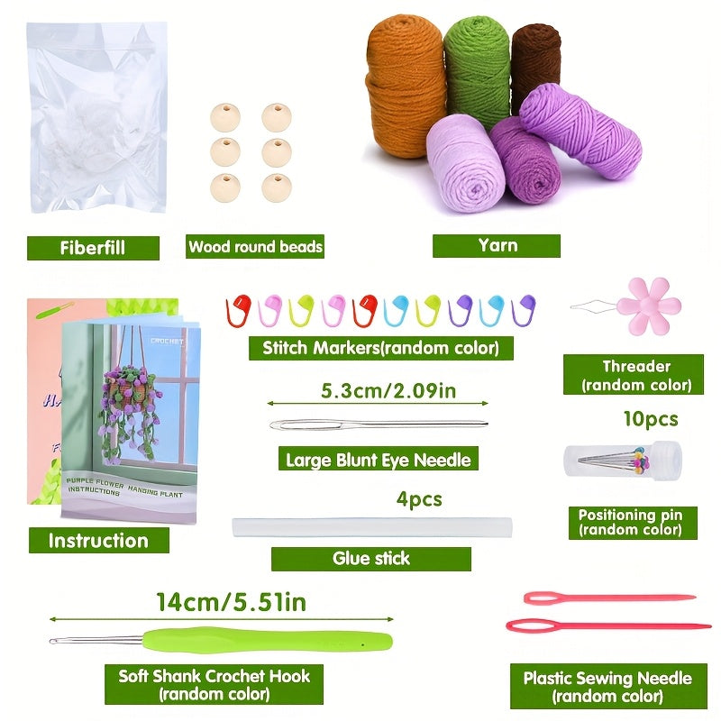 Hanging Potted Plant Crochet Kit,Crochet Kit with Step-by-Step Instructions and Video Tutorials,Adult DIY Knitting Kit,Gift