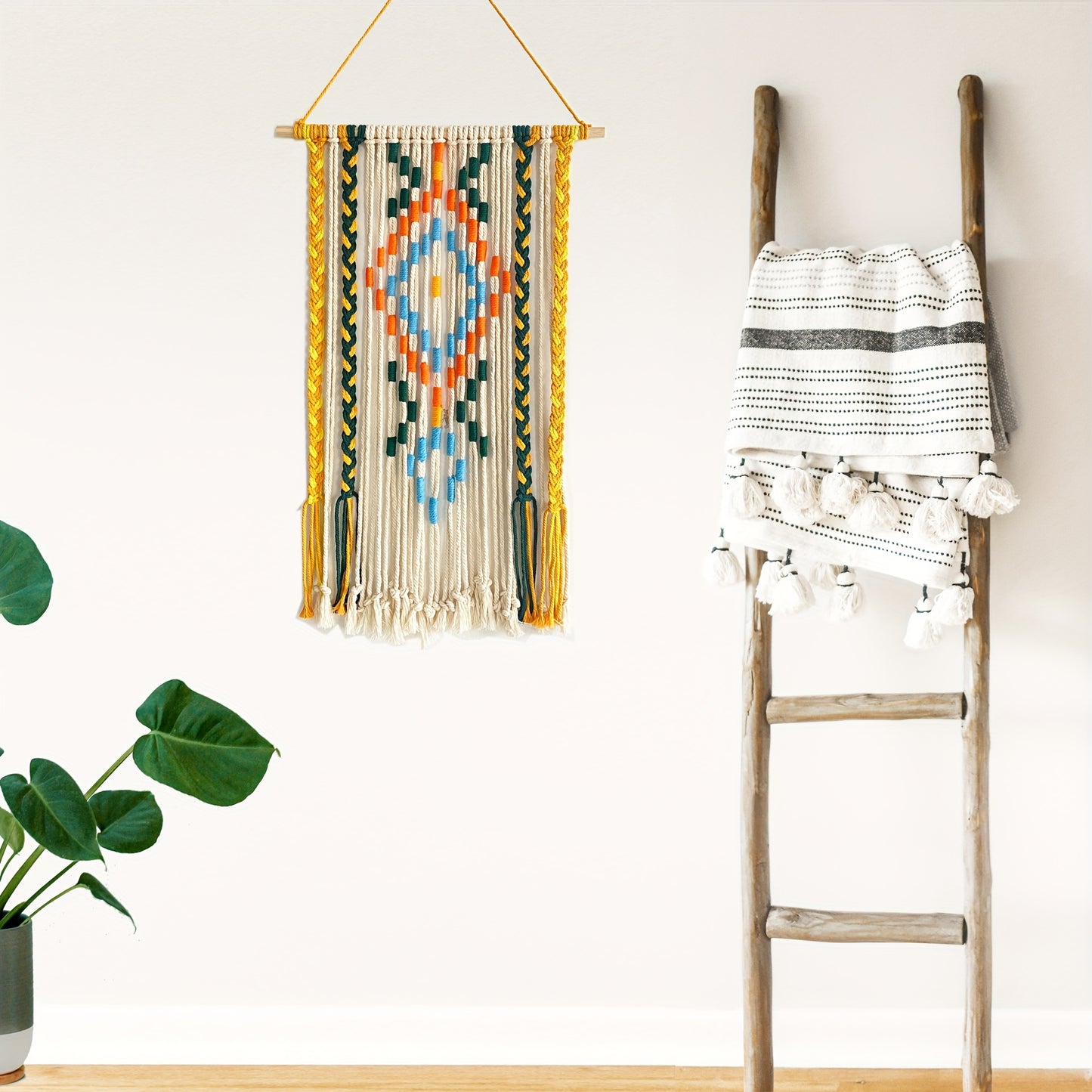 A Bohemian Style Handwoven Tapestry - Cotton blend fabric with tassels,Suitable for Bedroom、Living Room、Dormitory Decoration - No Electricity Required,Featherless Bohemian Decorative Piece