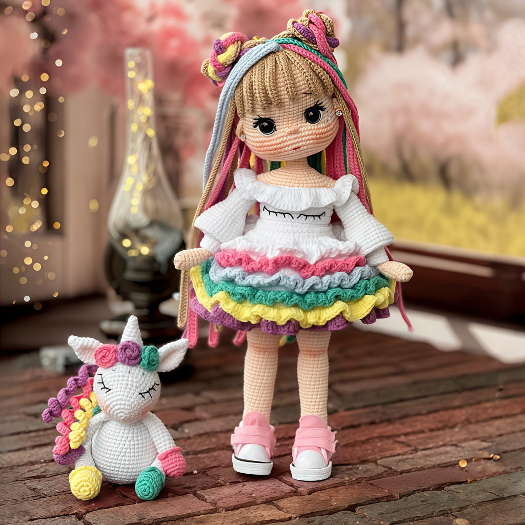 3pcs Adorable Sister Flower Hair Accessories Crochet Kits - Rainbow Girl & Unicorn Dolls with English Instructions - DIY Crochet Tote Bag, Perfect for Birthdays, Valentine'S Day, Weddings, Thanksgiving Gifts, All-Season Crafts, Birthday Crafts | Playful D