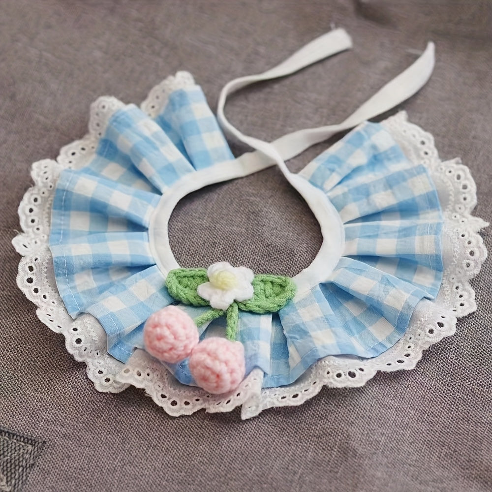 1Hand-woven Princess Collar Cat,Pet Scarf with Plaid Bow,Tie-back Collar,Suitable for Small Size、Medium、Large Dog Breeds,Pet Accessories/Adjustable/Photo Props,XS-Sm-L