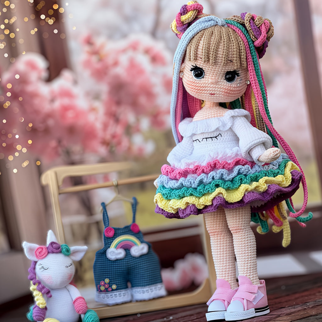 3pcs Adorable Sister Flower Hair Accessories Crochet Kits - Rainbow Girl & Unicorn Dolls with English Instructions - DIY Crochet Tote Bag, Perfect for Birthdays, Valentine'S Day, Weddings, Thanksgiving Gifts, All-Season Crafts, Birthday Crafts | Playful D