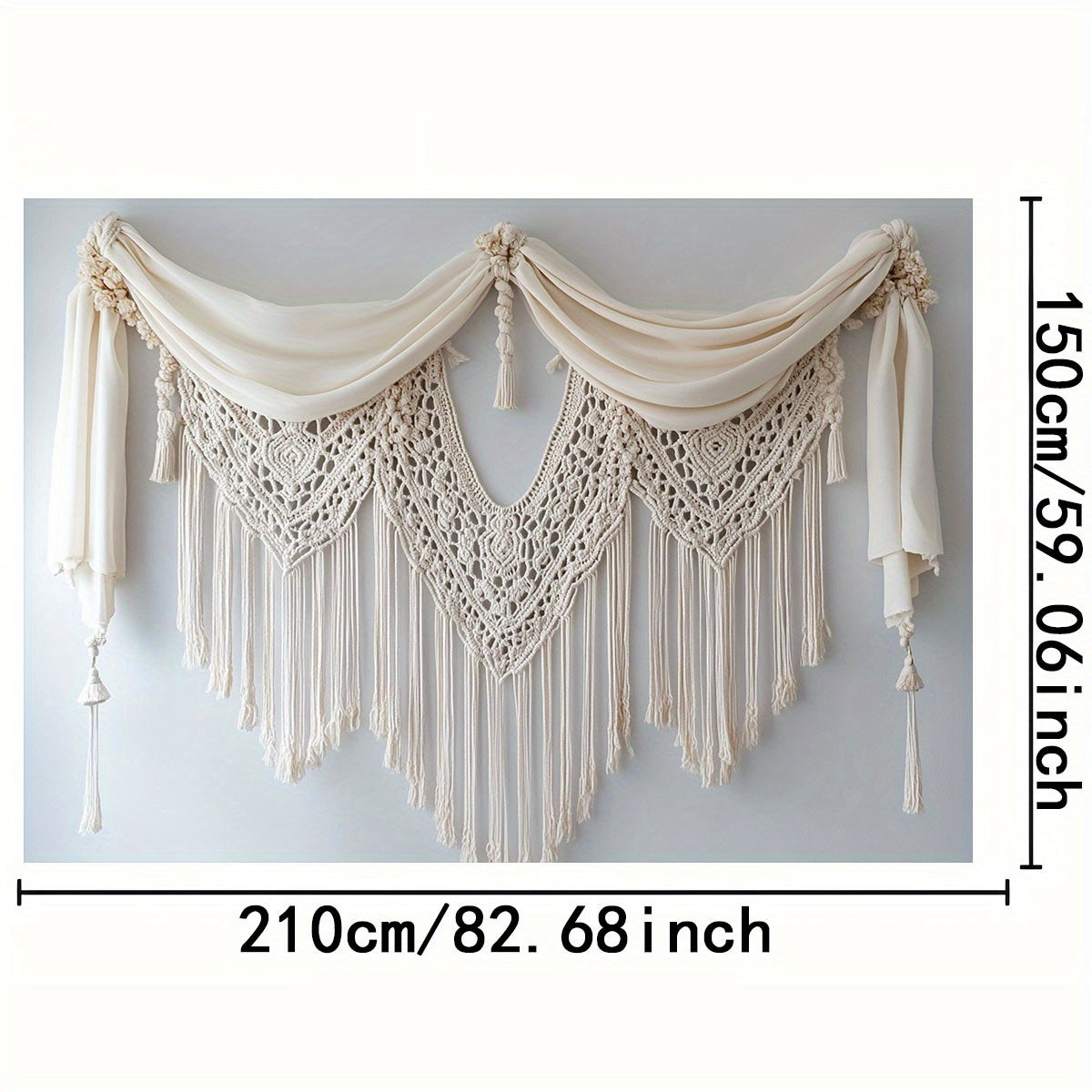 1pc Boho Jute Rope Wall Art Background,Elegant Crochet Patterns and Nodular Edges - 2D Graphic Design,White polyester,Perfect for weddings,Camera Room and Multi-Functional Decoration,No Electricity Required,Wedding Decoration | Elegant Crochet Design | Ju