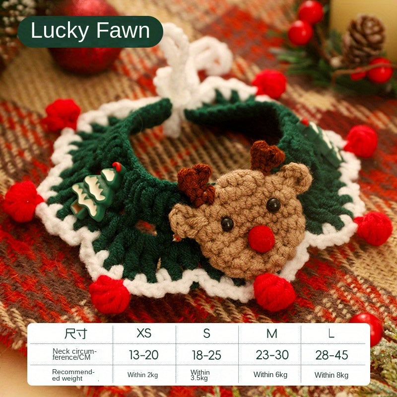 Christmas Cat Scarf,Knitted Pet Collar,Holiday Cat Hat,Medium-sized dog,Cotton Fabric,Seasonal Winter Pet Accessories,With Rope Closure System