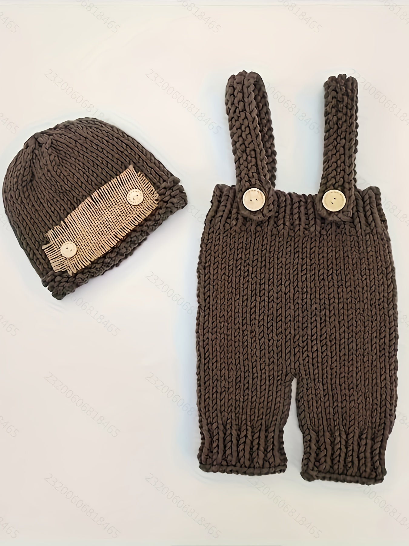 Newborn Baby Boy Cute Crochet Photo Props Button Hat Pants Overalls Clothes Knitted Photography Props Outfit