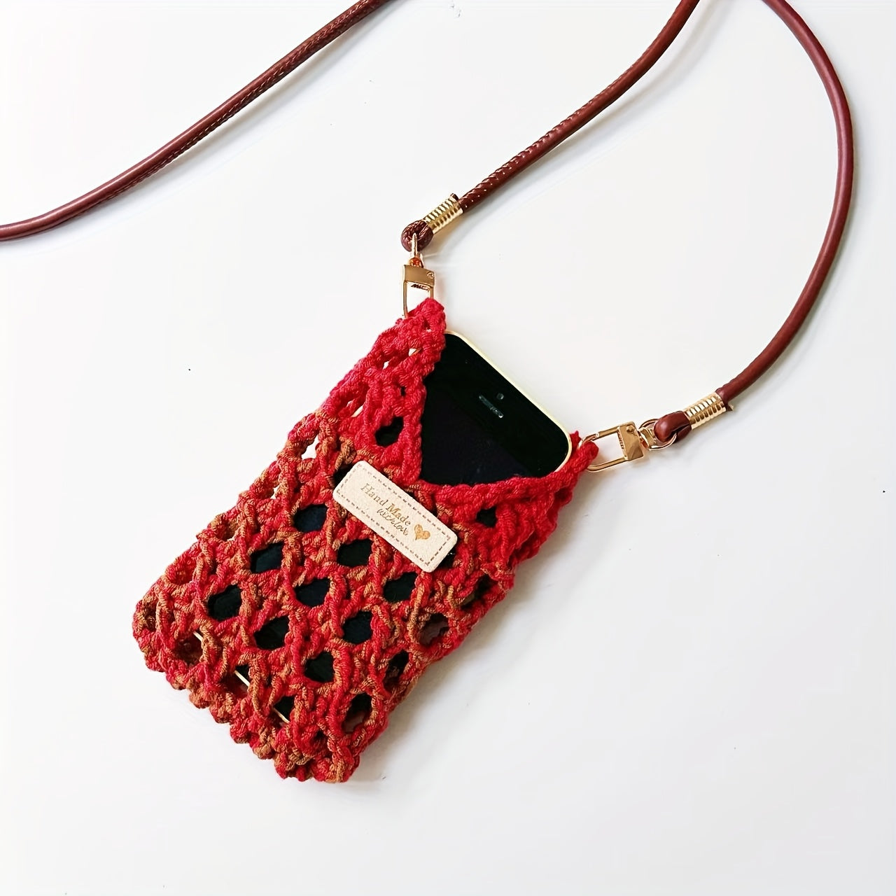 1Handmade Crochet Phone Pouch,Women's Crossbody Phone Front Strap Shoulder Bag,Small-sized Bag