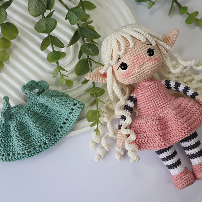 White Hair Fairy Girl Crochet Kit,Suitable for beginners,Crochet Kit for Adults,With Step-by-Step Text Tutorial,Girl wearing a dress,Adult DIY Handicrafts,Cute and Humorous Home Decorations,Birthday Valentine's Day Holiday Gifts